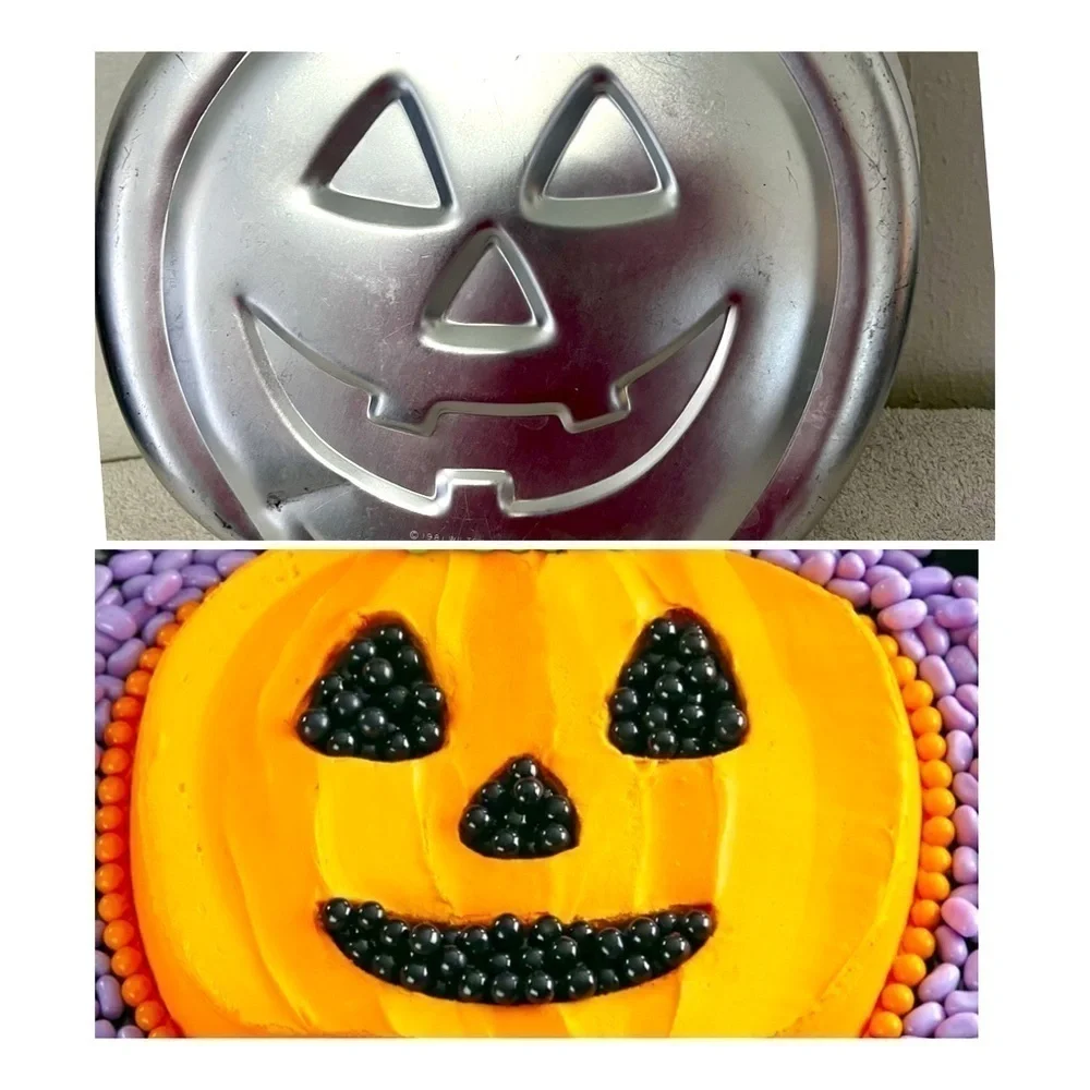 Vintage Wilton Pumpkin Face Cake Pan Mold Jack O Lantern 1981 Holiday Gathering